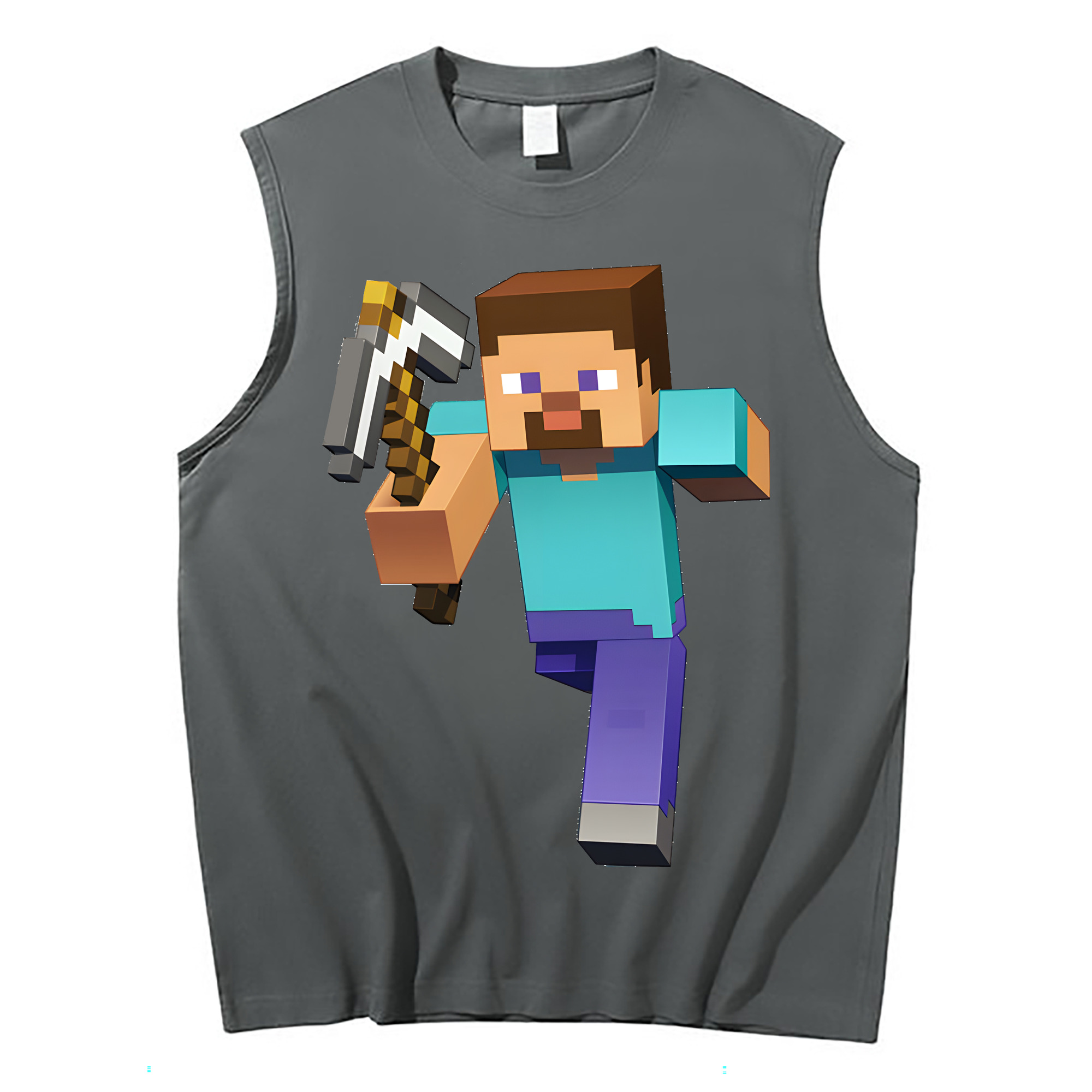 （画像用） マインクラフト ブロックの世界 Minecraft MC Block world コットン100％タンクトップ（フロントプリント）